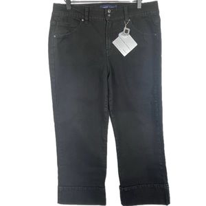 NWT Bandolino Blu Crop Jeans Size 12 Black Cuffed Denim Flap Pockets Stretch